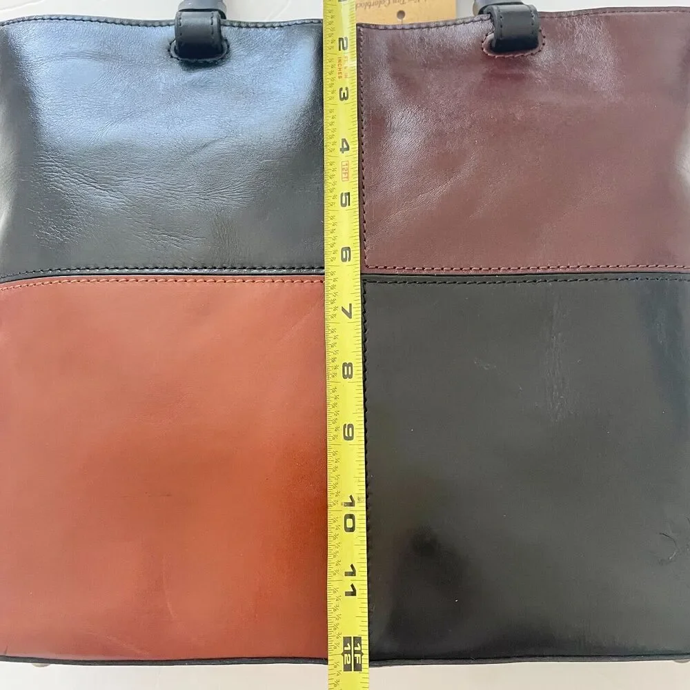 Patricia Nash Braden Leather Tote Bag Large Colorblock Black Brown Italian Made - Picture 11 of 12